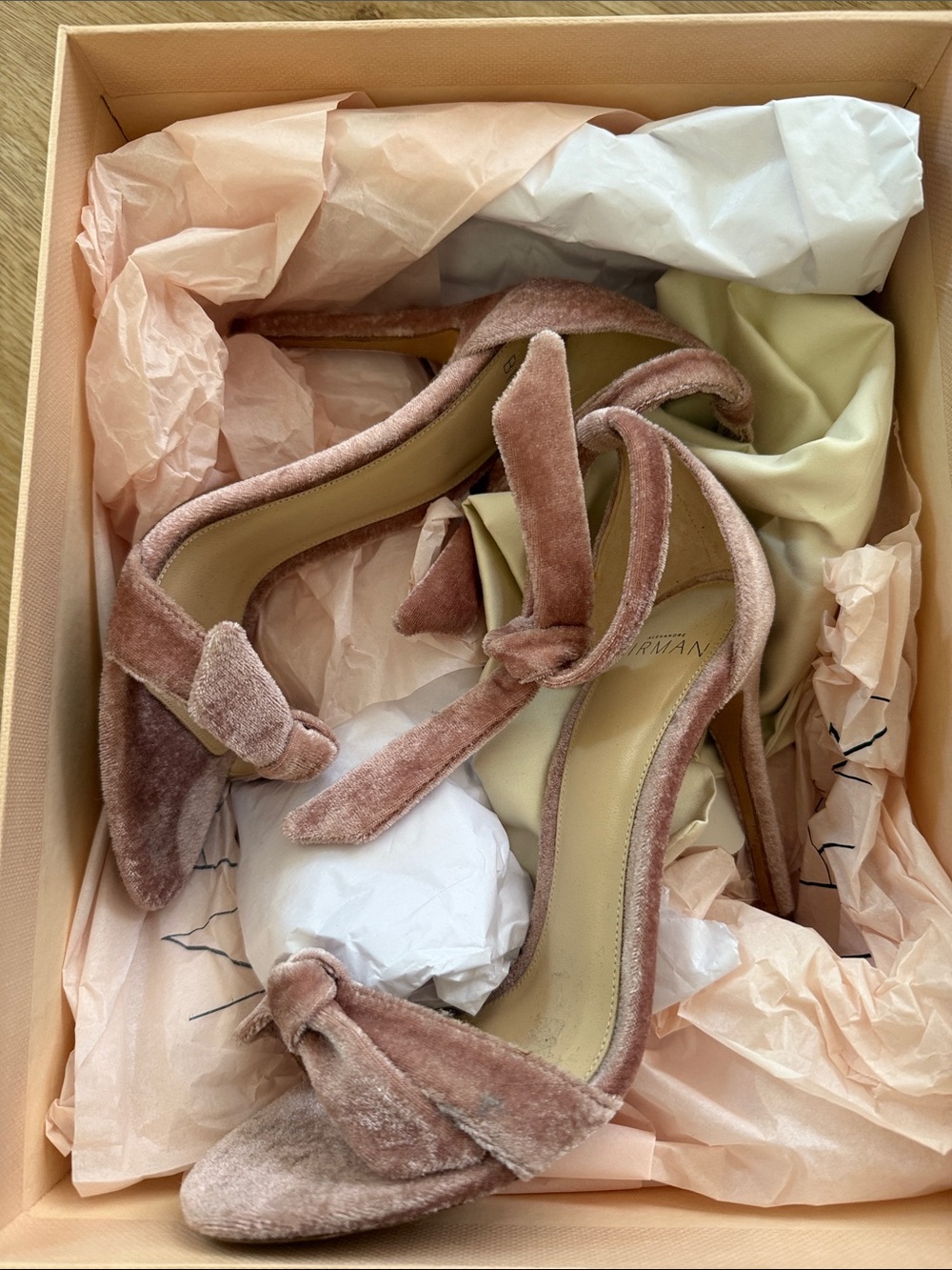 Alexandre Birman Velvet Tie-Strap Heels in Dusty Pink